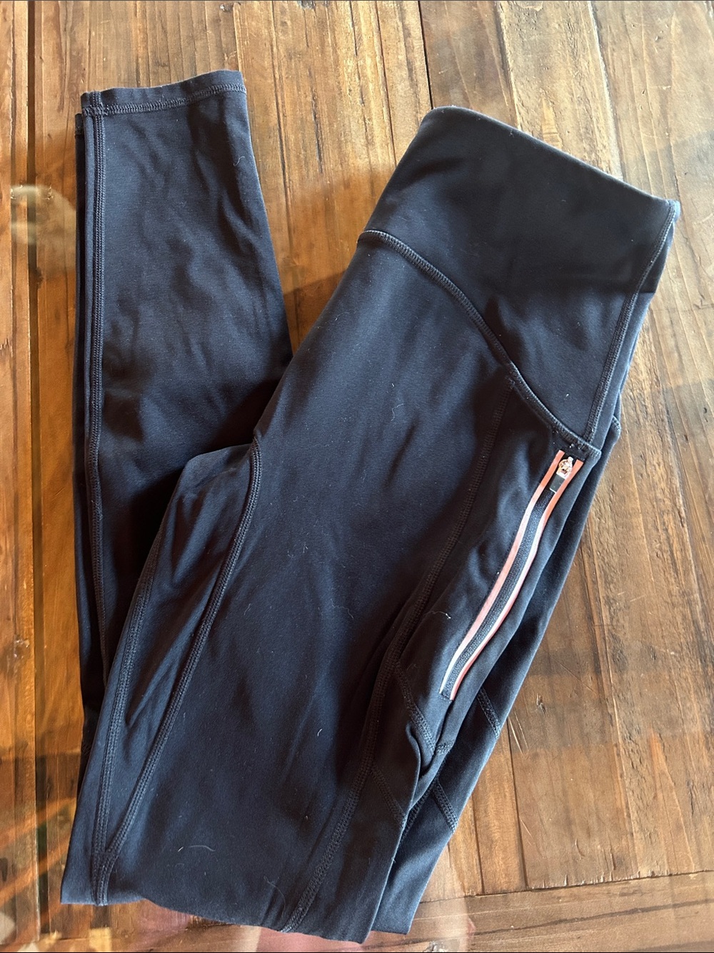 Fabletics Black High-Rise Leggings with Coral Zip